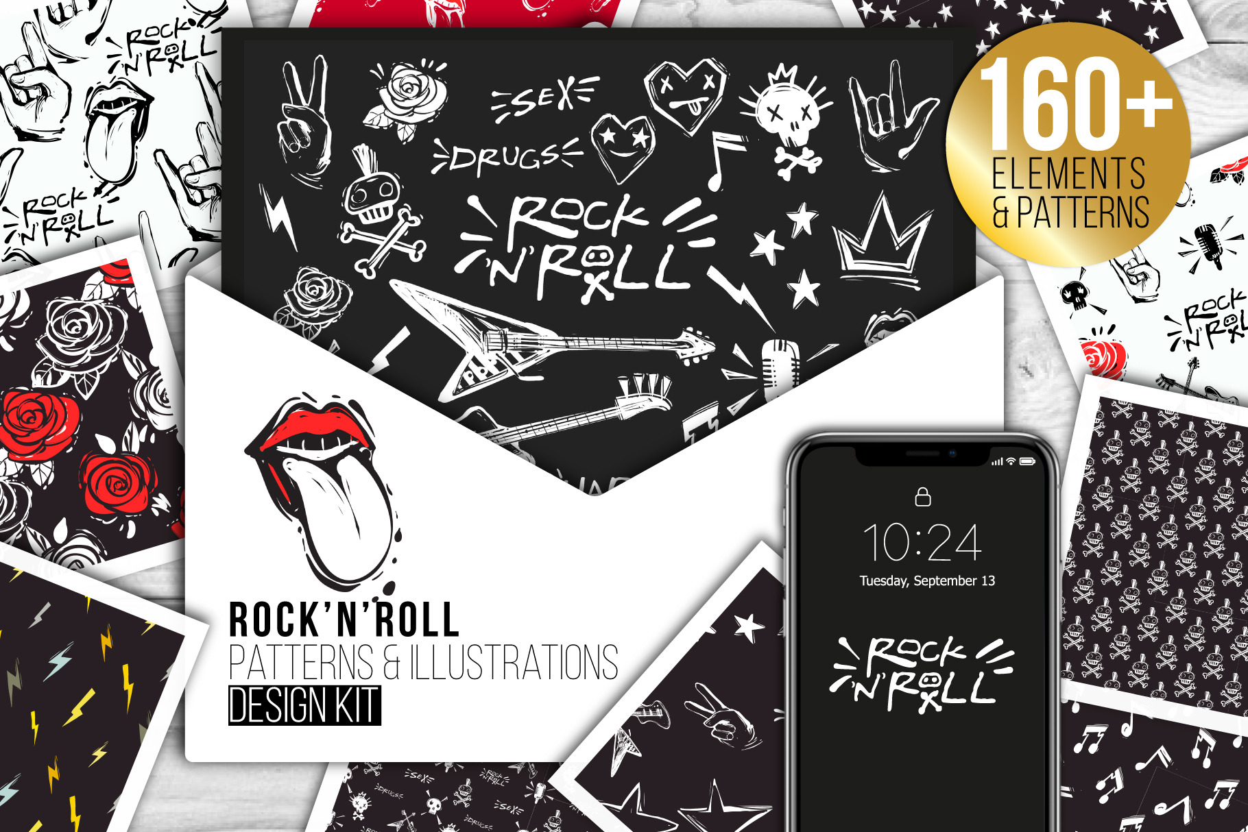 Rock-n-Roll Elements set & Patterns, a Texture Illustration by Sopelkin