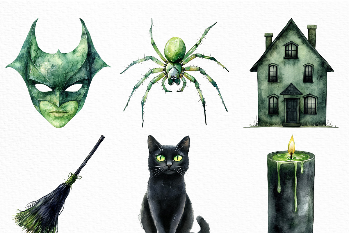 Black Green Halloween Clipart Bundle, an Illustration by Craft Nest (Photo 2 of 6)