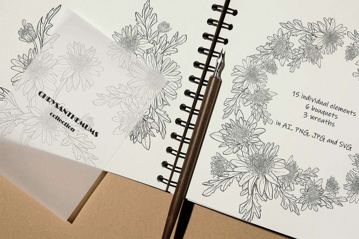 Chrysanthemum line art collection, a Decorative Illustration by DamriNa art (Photo 2 of 9)