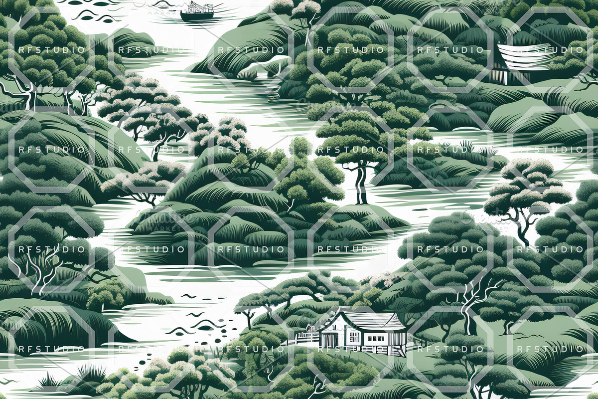 JADE CHINOISERIE. Toile de Jouy, a Pattern Graphic by RefinedFantasyStudio (Photo 6 of 9)