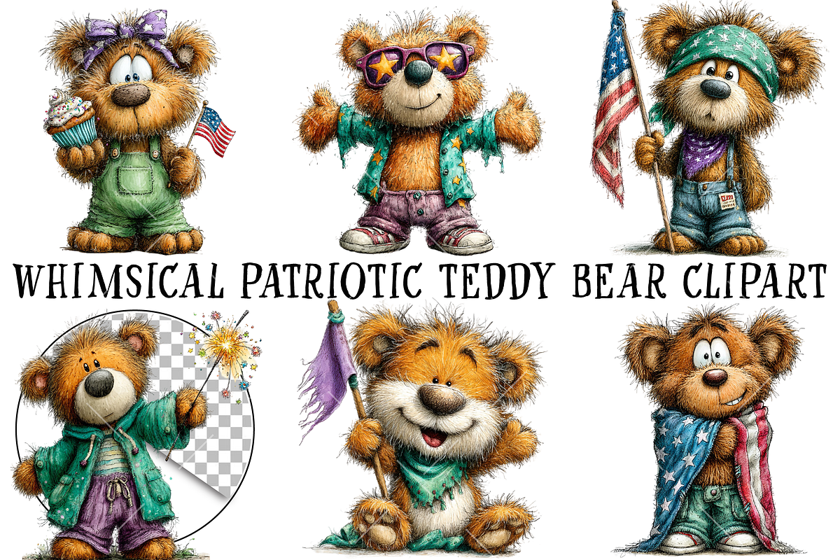 Whimsical Patriotic Teddy Bear Clipa, an Illustration by OK Design (Photo 2 of 6)