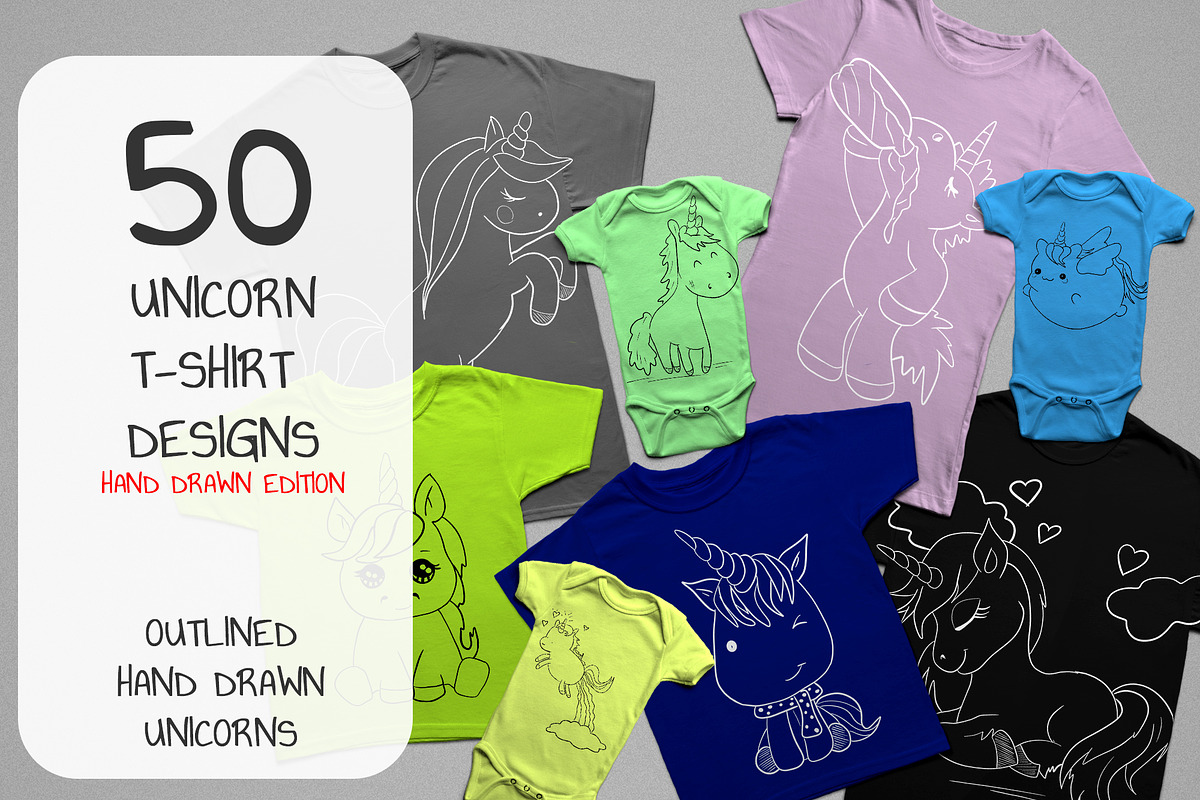 50 Hand Drawn Unicorn T-shirt Design, an Illustration by Character (Photo 1 of 14)