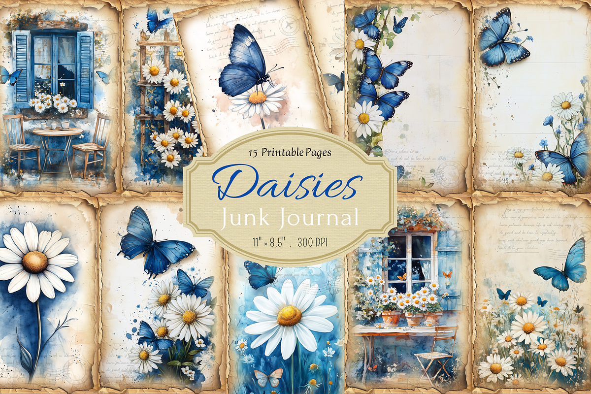 Daisy Flower Junk Journal Pages, a Background Graphic by Douce Créativité (Photo 1 of 6)