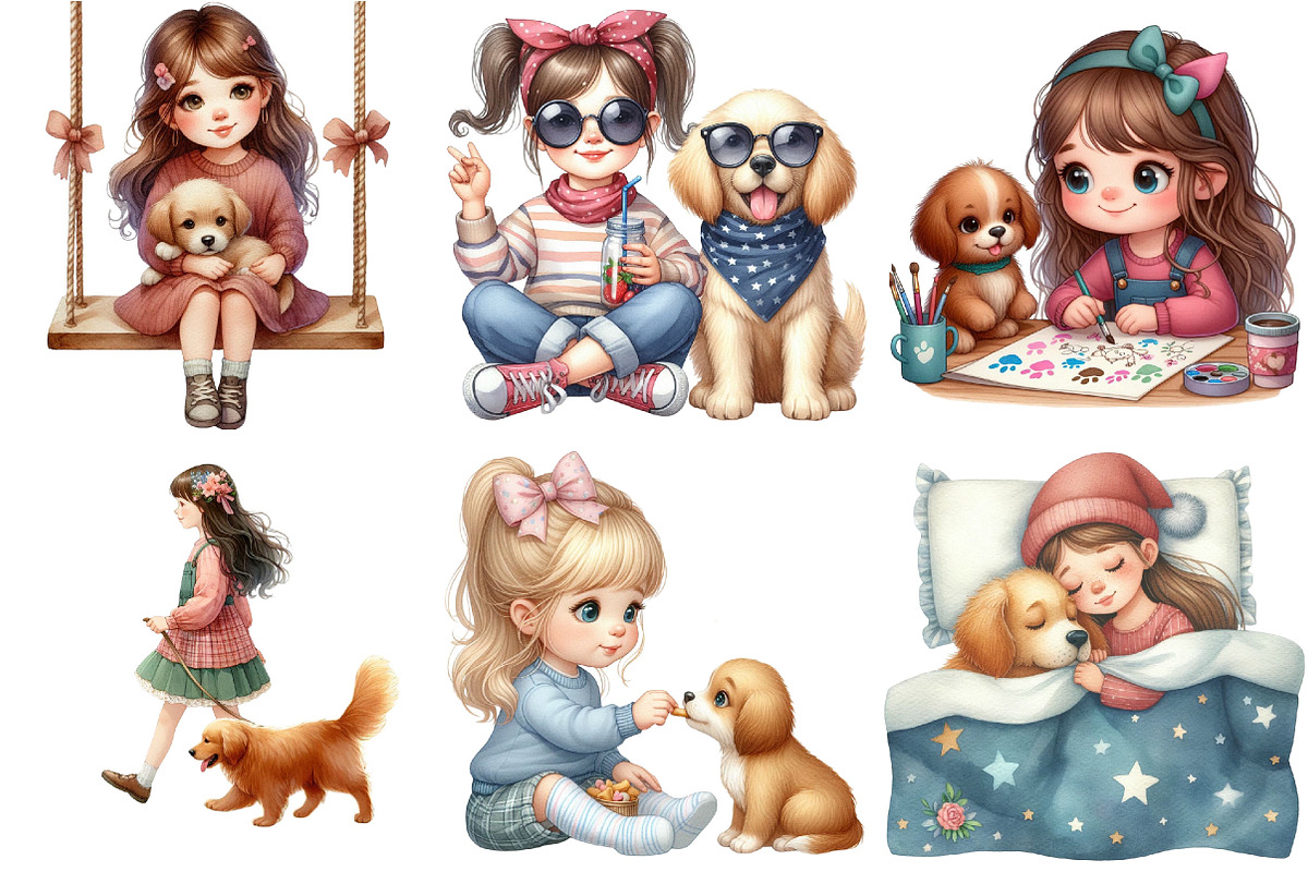 Little Girl and Dog Clipart, an Illustration by Pixels.Craft (Photo 6 of 9)