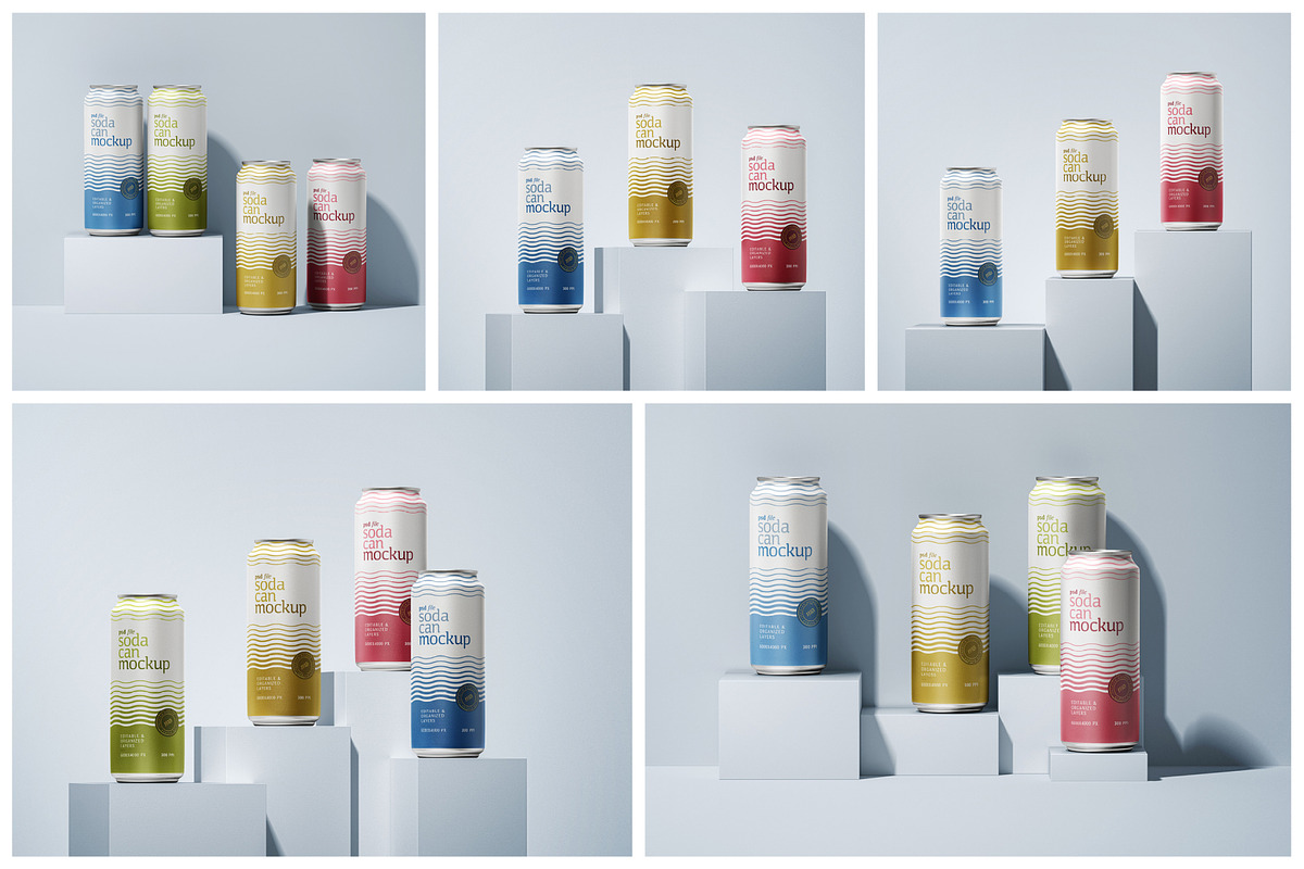 Soda Can Mockup Set, a Cups & Container Mockup by mockupatelier (Photo 2 of 8)