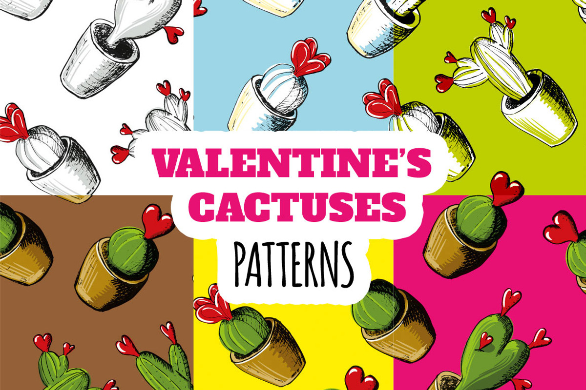 Valentines Cactuses Patterns, a Pattern Graphic by graphicsoup (Photo 1 of 3)