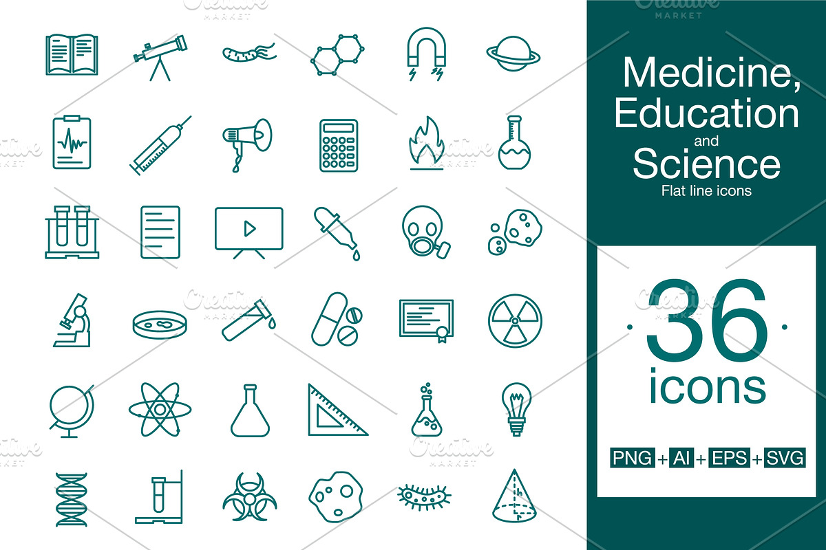 Science icon set Flat line icons, an Icon by OctoPaper (Photo 1 of 2)