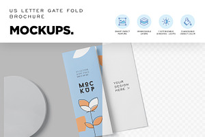 US Letter Gate Fold Brochure Mockups