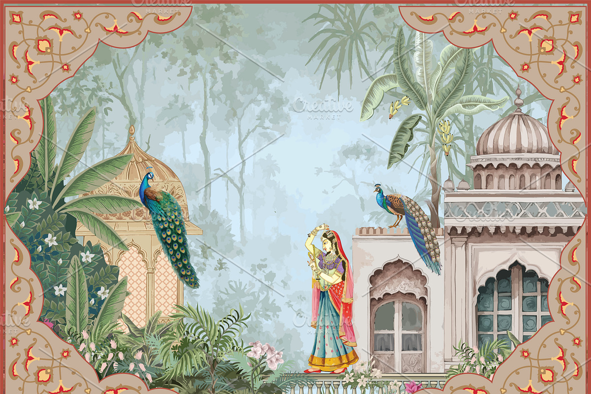 Mughal Queen Garden Illustration, a Decorative Illustration by Mughal Wallpaper