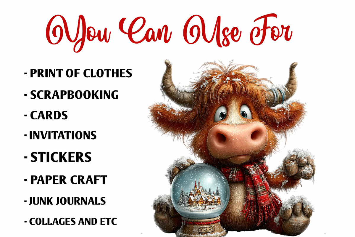 Christmas Highland Cow Clipart, a Seasonal Illustration by fashionaddict (Photo 6 of 7)