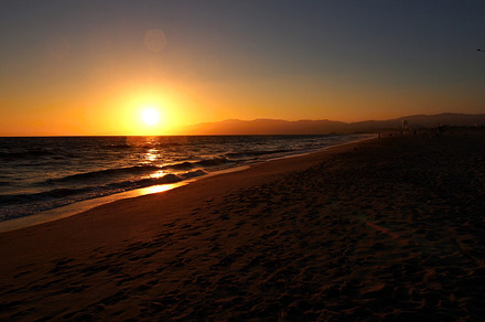 Sunset, Beach, Ocean, Hills