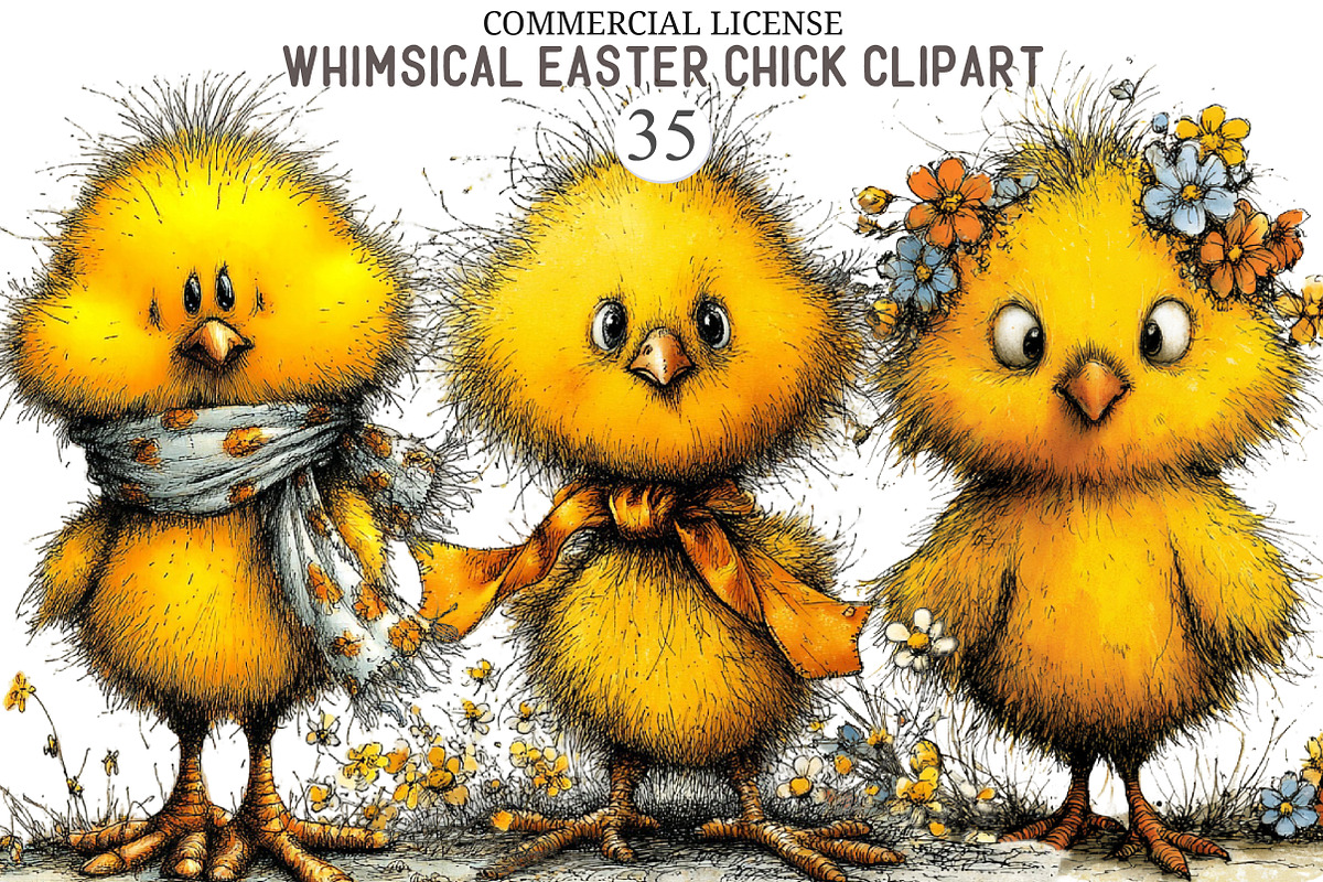 Whimsical Easter Chick Clipart, an Illustration by designcity5 (Photo 1 of 5)