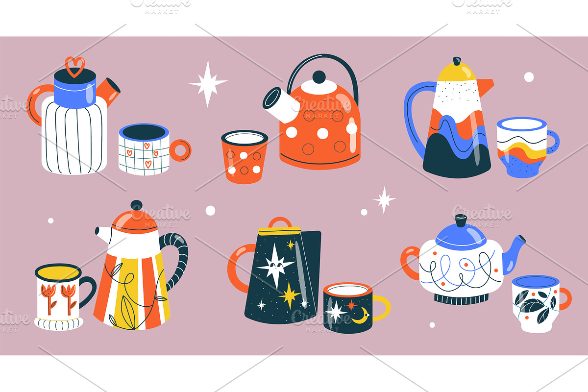 Cups and teapots. Cute patterned, an Object Graphic by YummyBuum