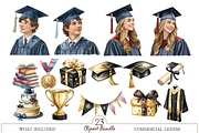 Watercolor Graduation Clipart Bundle, an Illustration by MockupWizard (Thumbnail 2 of 5)