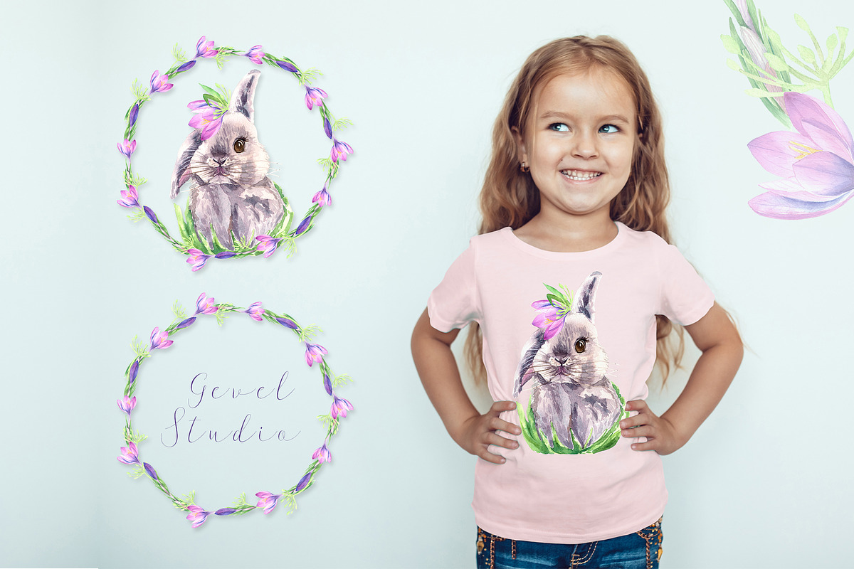 Watercolor Easter Bunny clipart, an Animal Illustration by GevelStudio (Photo 5 of 8)