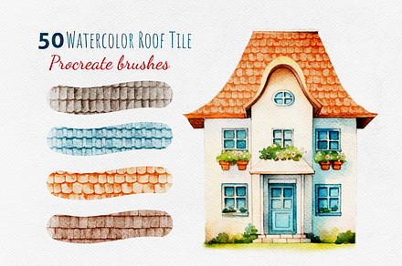 Procreate Watercolor Roof Tile Brush, a Brush Add-On by HopeArtIllustration