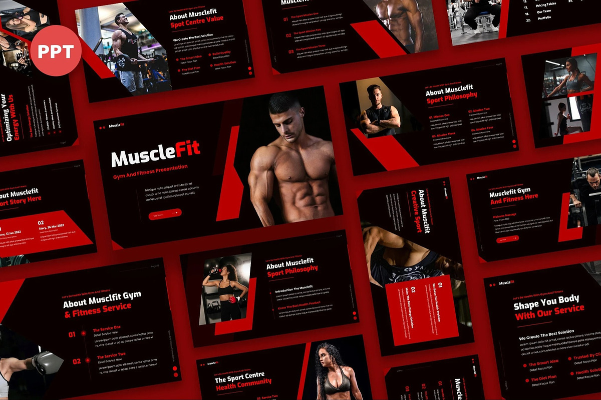 Musclefit - Gym & Fitness Powerpoint, a Presentation Template by Fit-tee (Photo 1 of 6)
