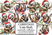 Cute Sloth Christmas Clipart PNG, an Illustration by Libby Wishes (Thumbnail 1 of 13)