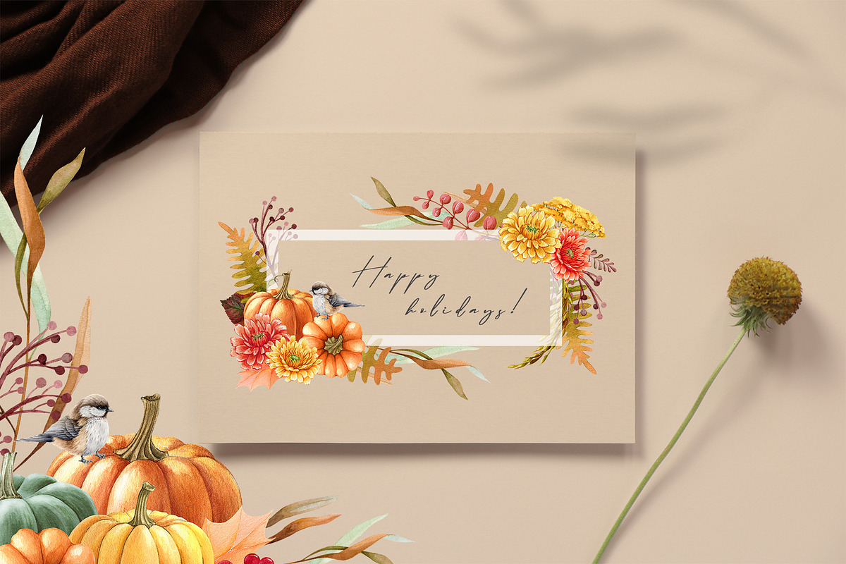 Autumn Pumpkins Watercolor Clipart, a Seasonal Illustration by AnitaPol (Photo 11 of 12)