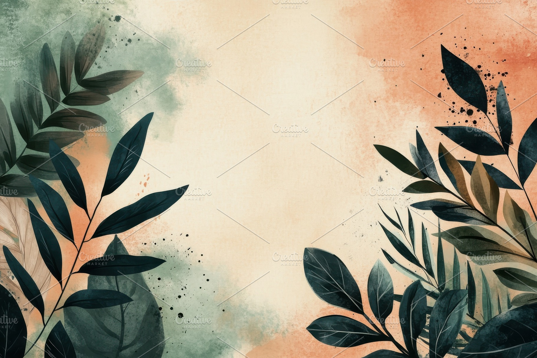 Tropical Leaves Watercolor Backgroun, a Photo by Pixeness Studio