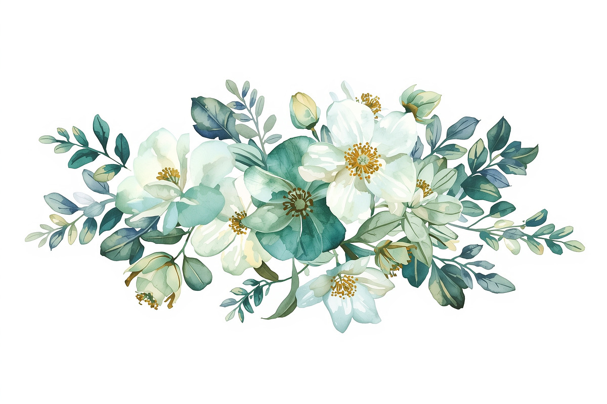Blue Watercolor Floral Set, an Illustration by Designer_Momina (Photo 4 of 16)
