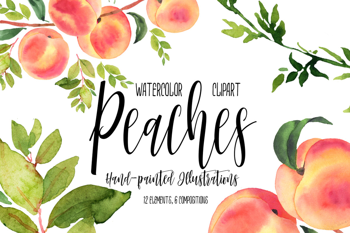 Peaches watercolor clipart, a Food Illustration by AnnelyBlooms (Photo 1 of 6)