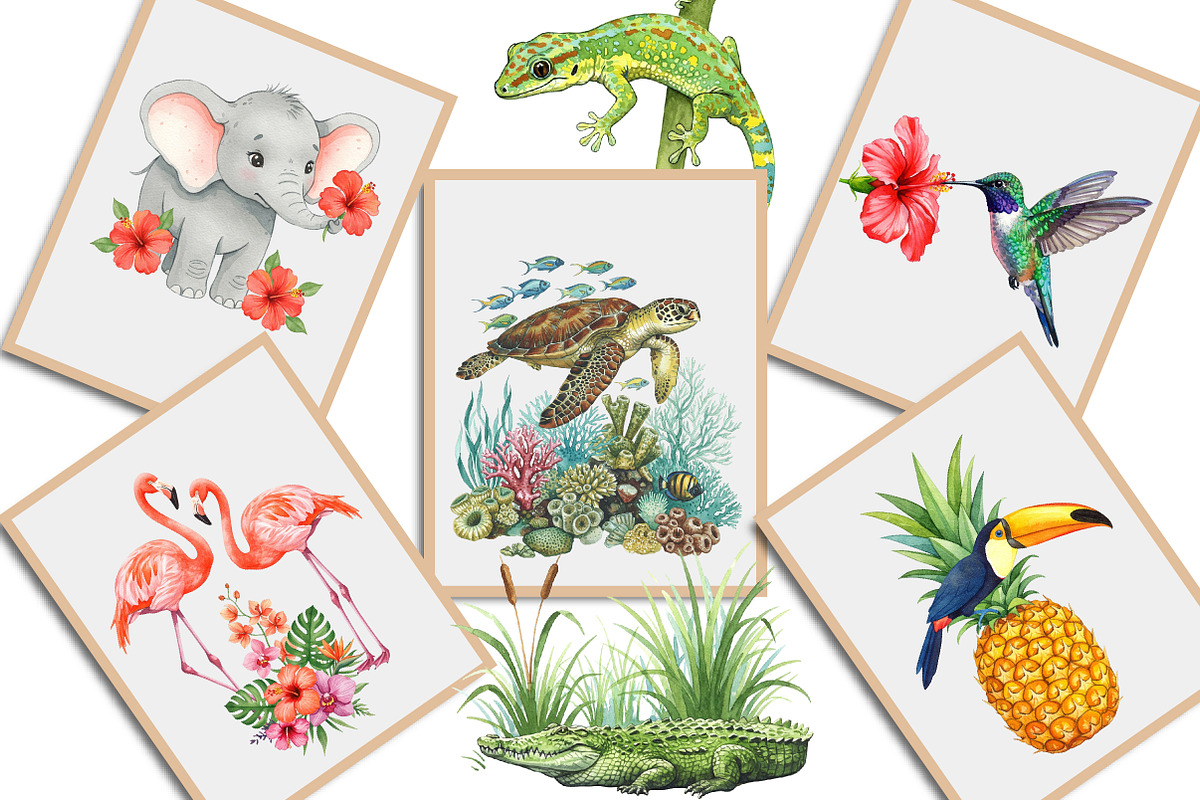 Watercolor Tropical Animals Clipart, an Illustration by Creative Art (Photo 8 of 9)