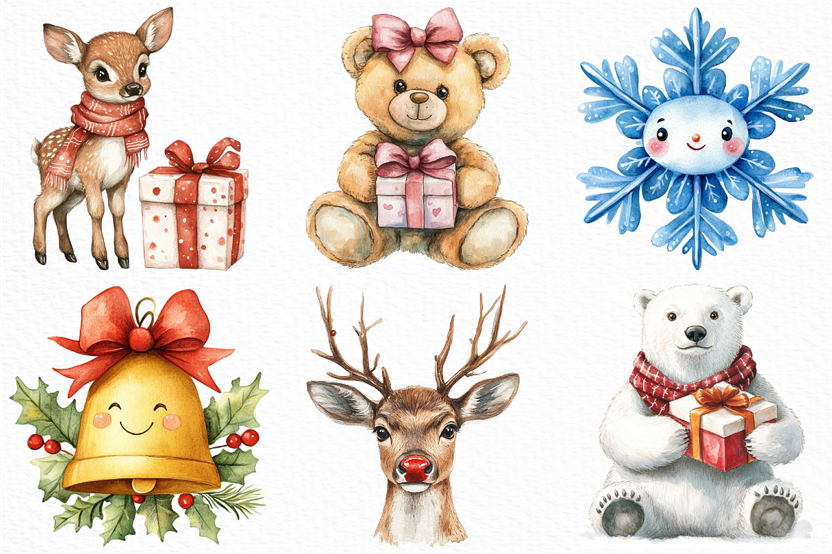 Watercolor Cute Christmas Characters, an Illustration by Craft Nest (Photo 5 of 6)