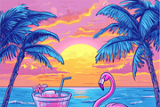 Neon Tropical Beach Party Scene, a Background Graphic by Printable Treasure (Thumbnail 2 of 6)
