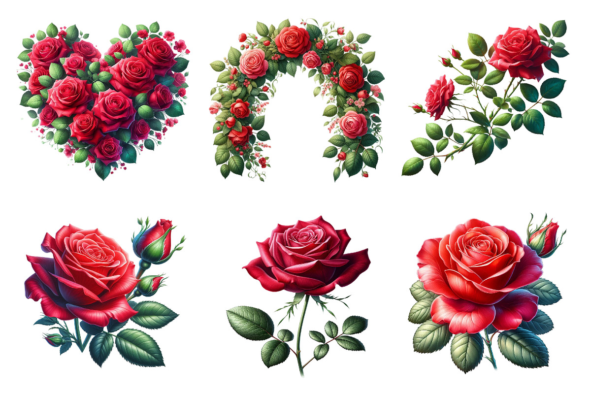 Red Roses Clipart, Rose Flowers PNG, an Illustration by Dream Creation (Photo 5 of 6)