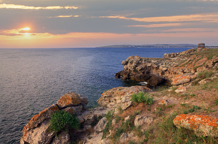 Rocky summer coastline and cape with pavilion, a Nature Photo by YuriyB