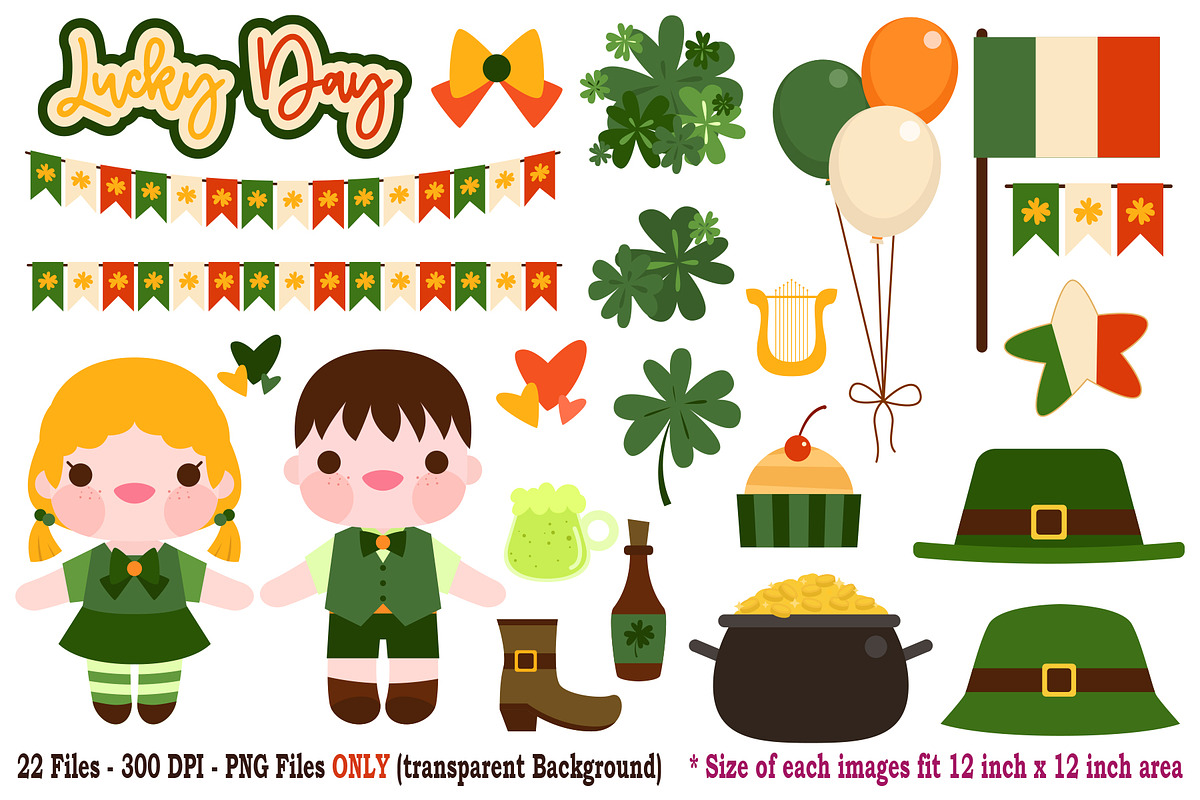 Lucky Day Clip Art, a Seasonal Illustration by Cozy Cat Design (Photo 1 of 3)