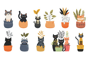 Cute cats in planterns. Kittens, an Animal Illustration by Valerie Bodnar