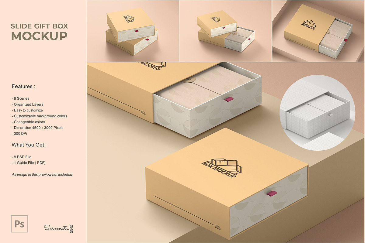 Square Gift Box Mockups, a Packaging Mockup by graphicstuff.std (Photo 1 of 10)