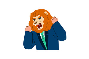 Angry lion businessman roaring and, an Animal Illustration by pikepicture