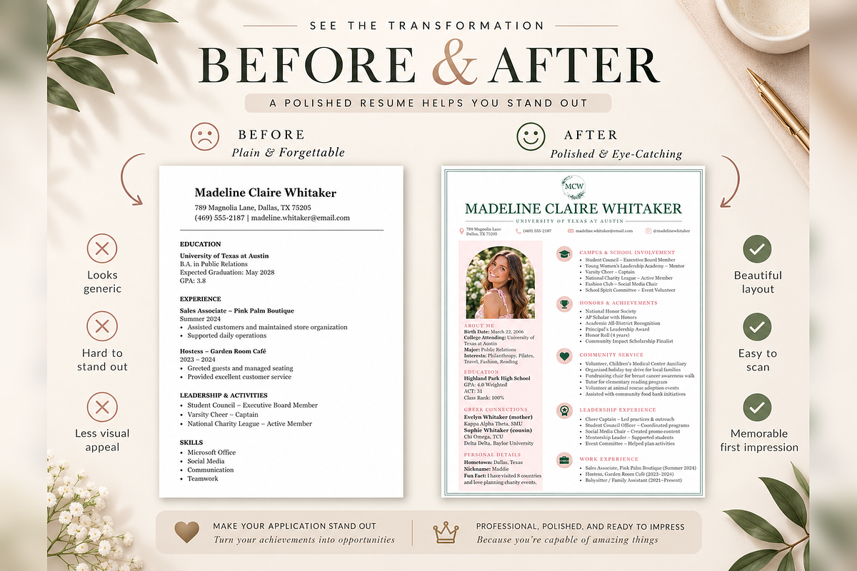 Sorority Rush Resume Canva Template, a Resume Template by Moeen (Photo 6 of 8)
