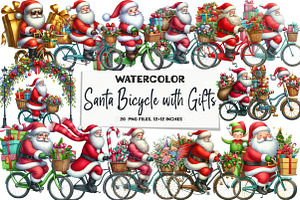 Santa Bicycle with Gifts Clipart, an Illustration by DreamArtGraphic