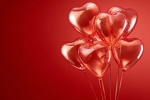 Glassy red heart balloons symbolizing love, romance, and celebra, a Photo by Studio ANNA