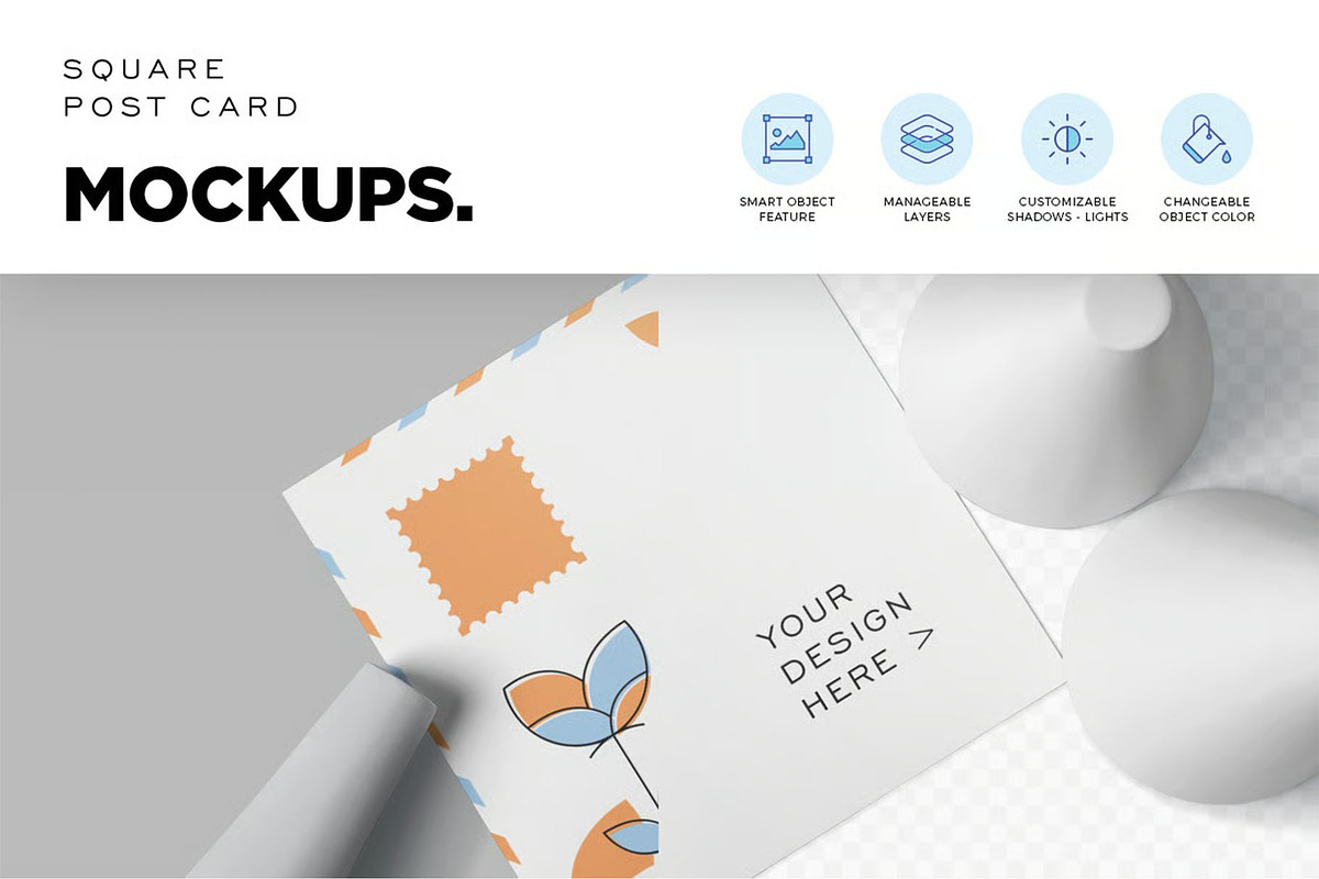 Square Post Card Mockups, an Advertising Mockup by megostudi0 (Photo 5 of 7)