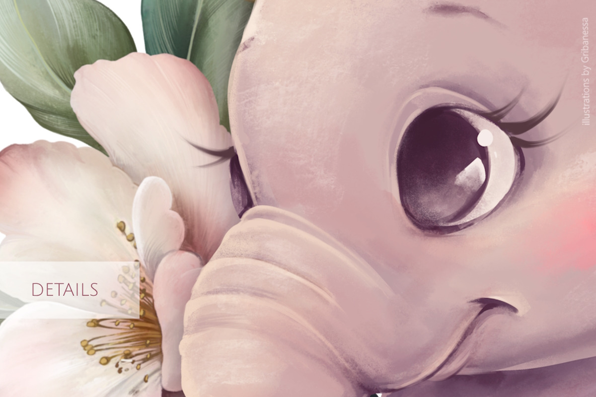 Baby Elephant Floral Illustration, an Animal Illustration by Gribanessa (Photo 4 of 4)