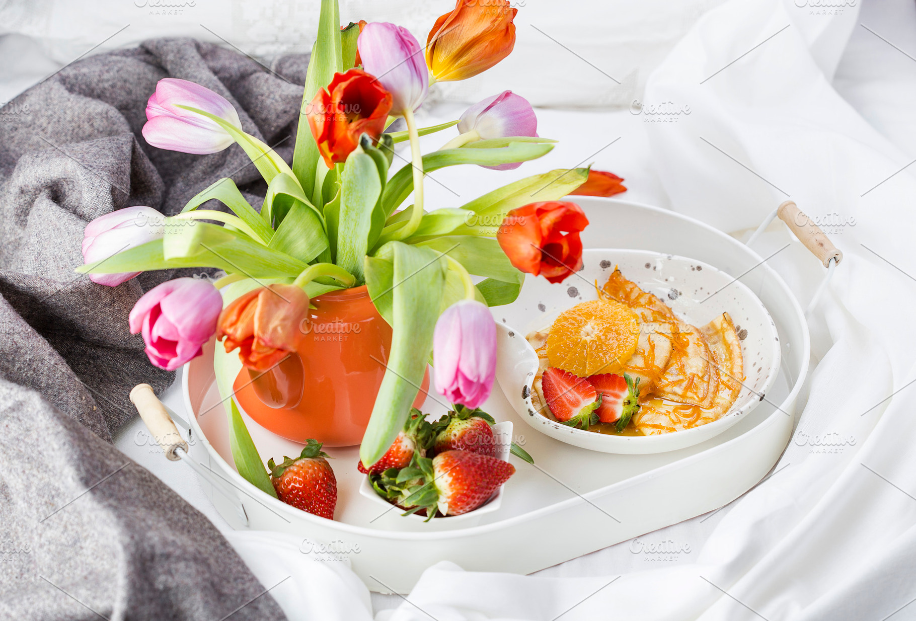 Spring breakfast in bed featuring accommodation, addiction, and adult, a Food & Drink Photo by Marina_Pronina