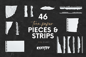 46 Textured Torn Paper Pieces Strips