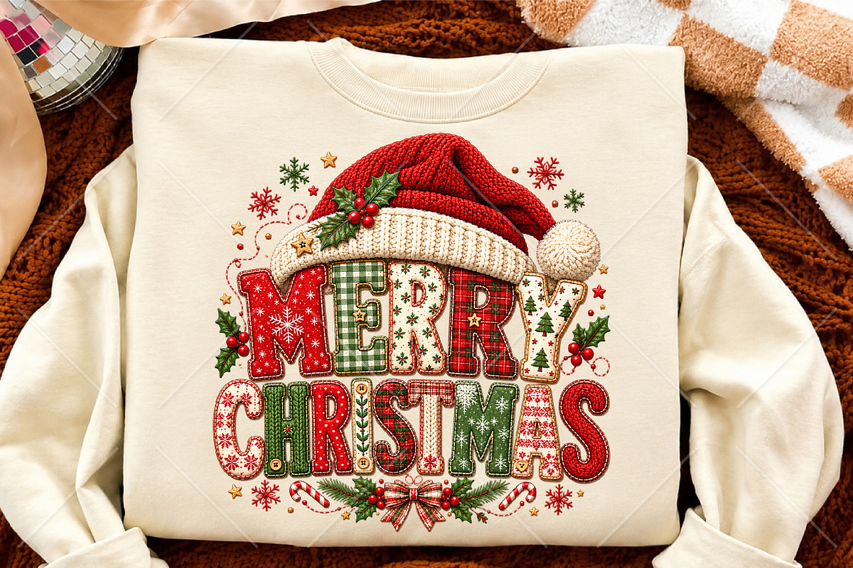 Merry Christmas Santa Hat Patchwork, a Seasonal Illustration by Canvas Craft (Photo 4 of 6)