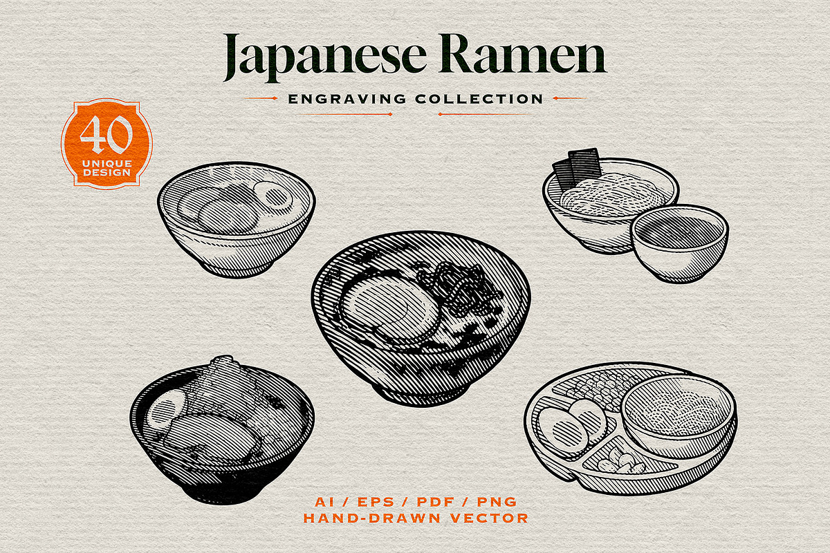 Japanese Ramen Engraving Collection, a Food Illustration by Kaizla03 (Photo 1 of 5)