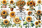Watercolor Summer Sunflower Clipart, an Illustration by Designking (Thumbnail 1 of 4)