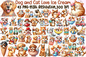 Funny Dog and Cat Love Ice Cream Cli, an Illustration by Sublimation Artist