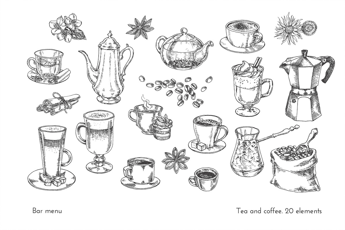Set of sketches for the bar menu, a Food Illustration by Evgeniia Lanskikh (Photo 2 of 6)