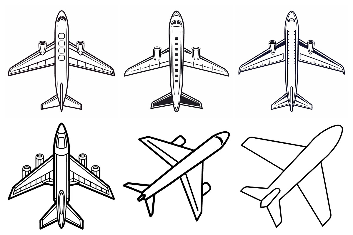 Outlined Jet Airplanes, an Object Graphic by Billah Hub