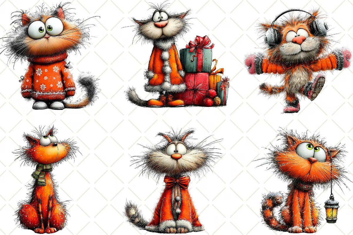 Whimsical Christmas Cat Clipart, an Animal Illustration by Black Bird Studio (Photo 3 of 6)