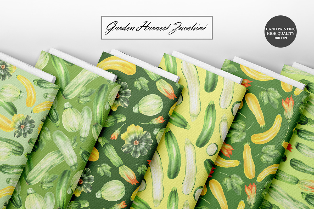 Watercolor Zucchini Seamless Pattern, a Food Illustration by OlDm_Shop (Photo 3 of 10)